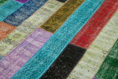 Handmade Area Rug – Grey Patchwork Cotton Wool Vintage Handwoven Carpet 6'6''x9'11''