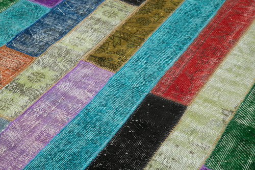 Handmade Area Rug – Grey Patchwork Cotton Wool Vintage Handwoven Carpet 6'6''x9'11''