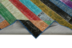 Handmade Area Rug – Grey Patchwork Cotton Wool Vintage Handwoven Carpet 6'6''x9'11''