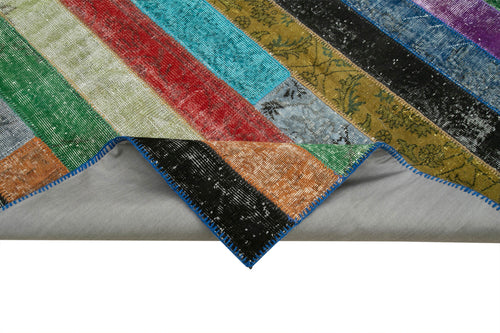 Handmade Area Rug – Grey Patchwork Cotton Wool Vintage Handwoven Carpet 6'6''x9'11''