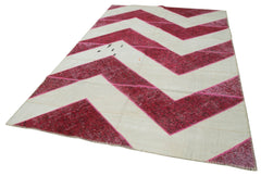 Handmade Area Rug - Kirk Yama Pink Patchwork Cotton Wool Carpet 6'7''x10'2''