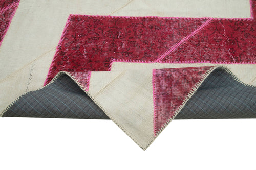 Handmade Area Rug - Kirk Yama Pink Patchwork Cotton Wool Carpet 6'7''x10'2''