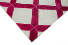Handmade Area Rug – Pink Patchwork Rug Cotton Wool Vintage Turkish Carpet 6'6''x9'7''