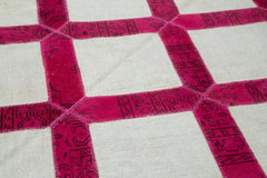 Handmade Area Rug – Pink Patchwork Rug Cotton Wool Vintage Turkish Carpet 6'6''x9'7''