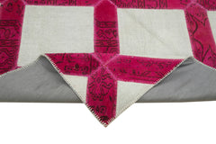 Handmade Area Rug – Pink Patchwork Rug Cotton Wool Vintage Turkish Carpet 6'6''x9'7''