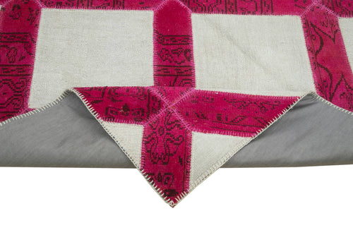 Handmade Area Rug – Pink Patchwork Rug Cotton Wool Vintage Turkish Carpet 6'6''x9'7''