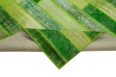 Handmade Area Rug - Green Patchwork Cotton Wool Vintage Handwoven Carpet 8'1" x 10'1"