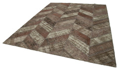 Handmade Area Rug - Brown Patchwork Cotton Wool Rug 8'1"x10'2" | Artisan Crafted