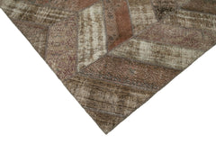 Handmade Area Rug - Brown Patchwork Cotton Wool Rug 8'1"x10'2" | Artisan Crafted
