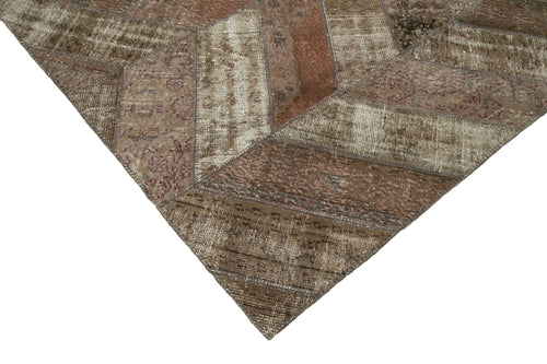 Handmade Area Rug - Brown Patchwork Cotton Wool Rug 8'1"x10'2" | Artisan Crafted