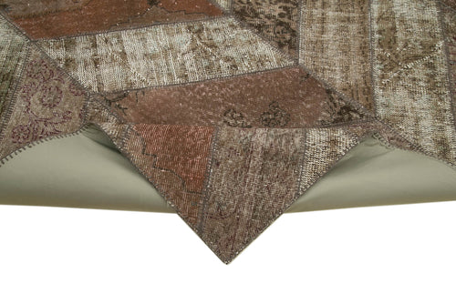 Handmade Area Rug - Brown Patchwork Cotton Wool Rug 8'1"x10'2" | Artisan Crafted