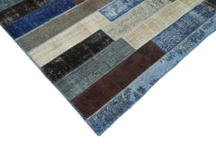 Handmade Area Rug – Black Patchwork Cotton Wool Vintage Hand Knotted Rug 8'2"x10'1"