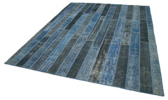 Handmade Area Rug – Blue Patchwork Cotton Wool Carpet 8'2'' x 10'1'' Durable Vintage