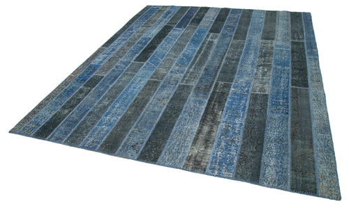Handmade Area Rug – Blue Patchwork Cotton Wool Carpet 8'2'' x 10'1'' Durable Vintage