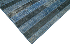 Handmade Area Rug – Blue Patchwork Cotton Wool Carpet 8'2'' x 10'1'' Durable Vintage