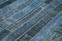 Handmade Area Rug – Blue Patchwork Cotton Wool Carpet 8'2'' x 10'1'' Durable Vintage