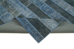 Handmade Area Rug – Blue Patchwork Cotton Wool Carpet 8'2'' x 10'1'' Durable Vintage