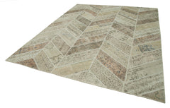 Handmade Area Rug - Beige Patchwork Cotton Wool Rug 8'2'' x 10'3'' Durable Soft Natural Fiber