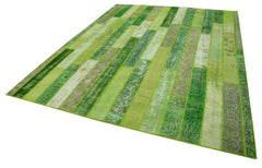 Kirk Yama Green Patchwork Cotton Wool Handmade Area Rug 8'0'' x 10'1''