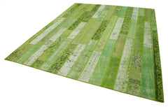 Handmade Area Rug – Kirk Yama Green Patchwork Cotton Wool Vintage Carpet 8'2"x10'1"