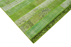 Handmade Area Rug – Kirk Yama Green Patchwork Cotton Wool Vintage Carpet 8'2"x10'1"
