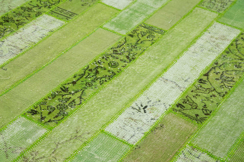 Handmade Area Rug – Kirk Yama Green Patchwork Cotton Wool Vintage Carpet 8'2"x10'1"