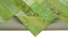Handmade Area Rug – Kirk Yama Green Patchwork Cotton Wool Vintage Carpet 8'2"x10'1"