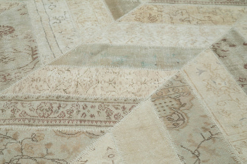 Handmade Area Rug - Beige Patchwork Turkish Wool Cotton Carpet 8'0"x10'1"