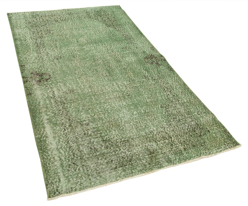 Overdyed Vintage Green Vintage Cotton Wool Handmade Area Rug 3'6'' x 6'9''