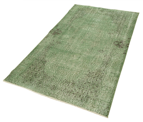 Overdyed Vintage Green Vintage Cotton Wool Handmade Area Rug 3'6'' x 6'9''