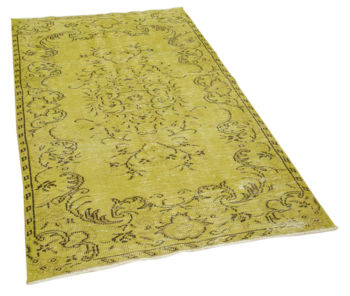 Overdyed Vintage Yellow Vintage Cotton Wool Handmade Area Rug 3'7'' x 6'0''