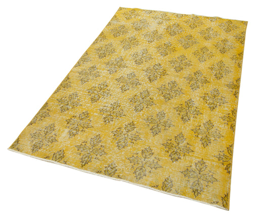 Overdyed Vintage Yellow Vintage Cotton Wool Handmade Area Rug 3'9'' x 6'4''