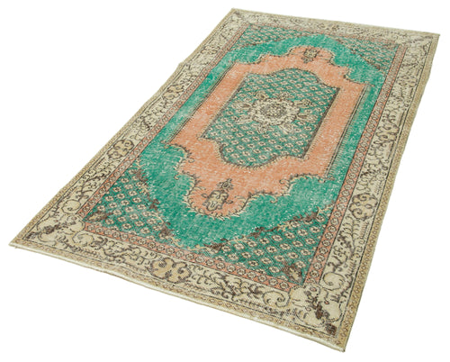 Overdyed Vintage Green Vintage Cotton Wool Handmade Area Rug 3'8'' x 6'10''