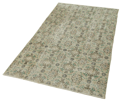 Handmade Area Rug – Overdyed Vintage Cotton Wool Blend, Soft Beige, 3'7''x6'7''