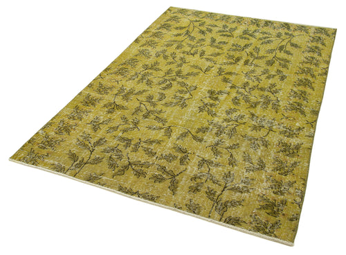 Overdyed Vintage Yellow Vintage Cotton Wool Handmade Area Rug 4'5'' x 6'5''