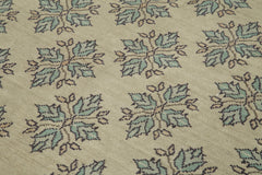 Handmade Area Rug - Checkered Kilim Carpet 7'x9'4" Beige Soft Wool Cotton