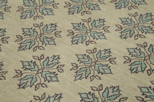 Handmade Area Rug - Checkered Kilim Carpet 7'x9'4" Beige Soft Wool Cotton