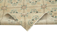 Handmade Area Rug - Checkered Kilim Beige Cotton Wool Vintage Turkish Carpet 5'9''x9'