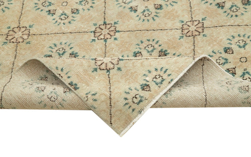 Handmade Area Rug - Checkered Kilim Beige Cotton Wool Vintage Turkish Carpet 5'9''x9'