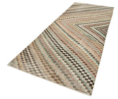 Checkered Runner Beige Geometric Cotton Wool Handmade Area Rug 4'8'' x 11'3''