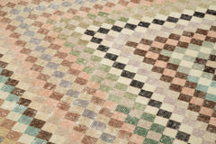Checkered Runner Beige Geometric Cotton Wool Handmade Area Rug 4'8'' x 11'3''
