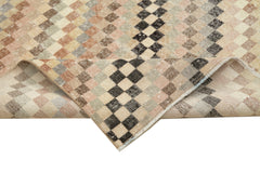 Checkered Runner Beige Geometric Cotton Wool Handmade Area Rug 4'8'' x 11'3''