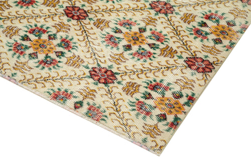Handmade Area Rug - Checkered Kilim Yellow Cotton Wool 5x8 Vintage Turkish Carpet