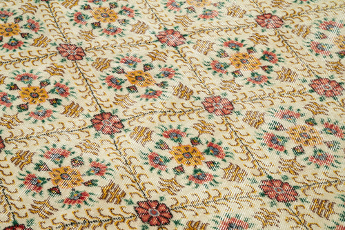 Handmade Area Rug - Checkered Kilim Yellow Cotton Wool 5x8 Vintage Turkish Carpet