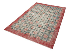 Handmade Area Rug - Checkered Kilim Red Cotton Wool 5'0" x 7'10" Vintage Turkish Carpet