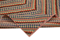 Checkered Runner White Geometric Cotton Wool Handmade Area Rug 4'1'' x 8'4''