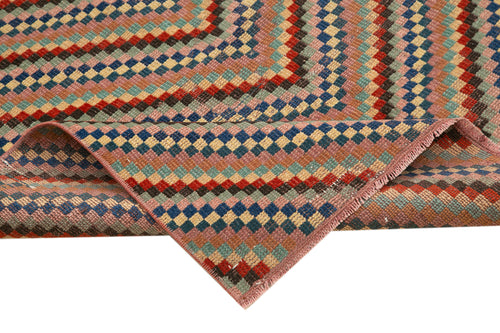 Checkered Runner White Geometric Cotton Wool Handmade Area Rug 4'1'' x 8'4''