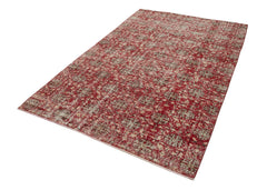 Handmade Area Rug - Checkered Kilim Red Cotton Wool 5'7''x8'8'' Vintage Turkish Carpet