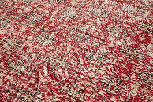 Handmade Area Rug - Checkered Kilim Red Cotton Wool 5'7''x8'8'' Vintage Turkish Carpet