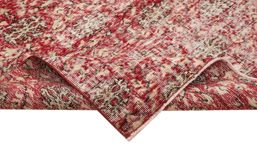 Handmade Area Rug - Checkered Kilim Red Cotton Wool 5'7''x8'8'' Vintage Turkish Carpet